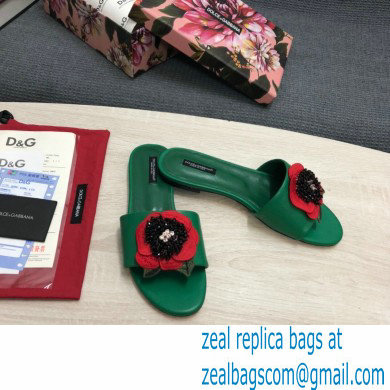 Dolce  &  Gabbana Black Red Roses Slides Green 2022